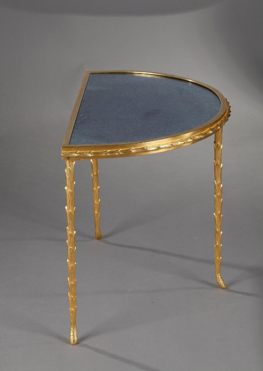 Small Half Moon Table With Aged Mirror Top In Bronze, Maison Baguès-photo-1