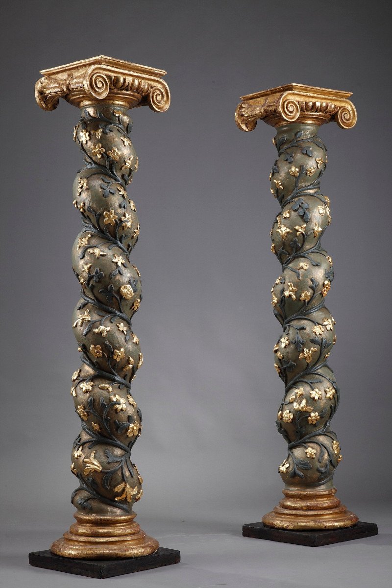 Pair Of Baroque Twisted Columns, 17th Century-photo-2