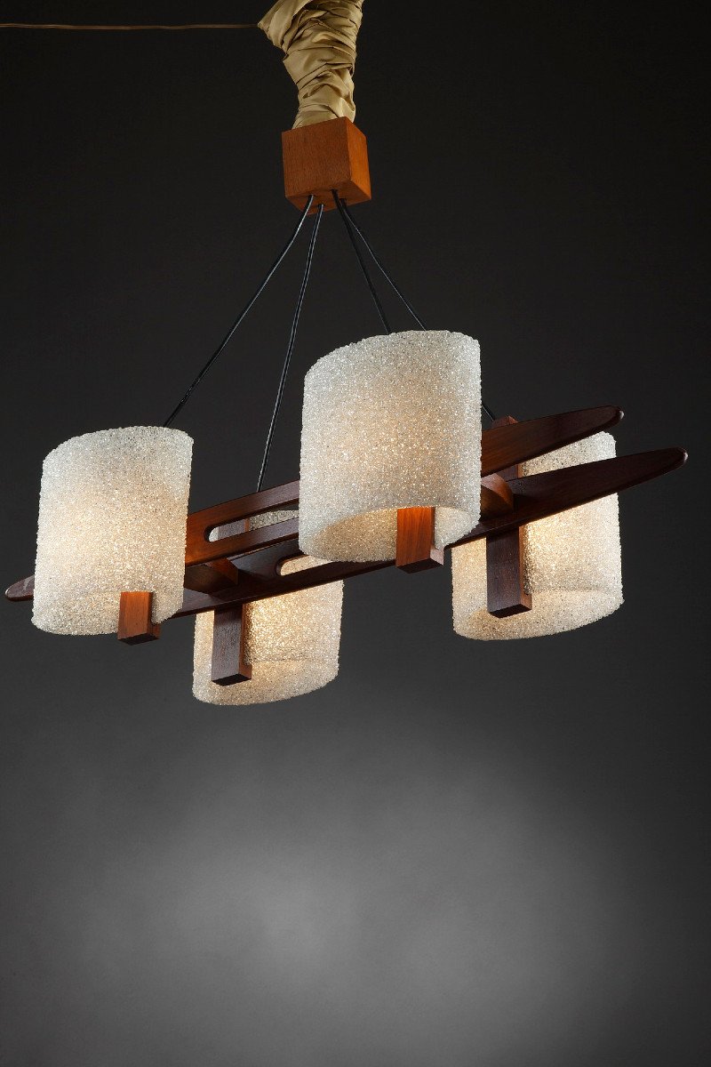 Scandinavian Hanging Lamp In Teak And Perspex Granite-photo-3