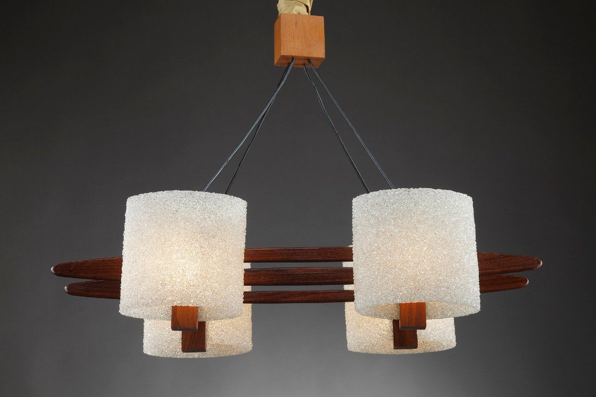 Scandinavian Hanging Lamp In Teak And Perspex Granite-photo-2