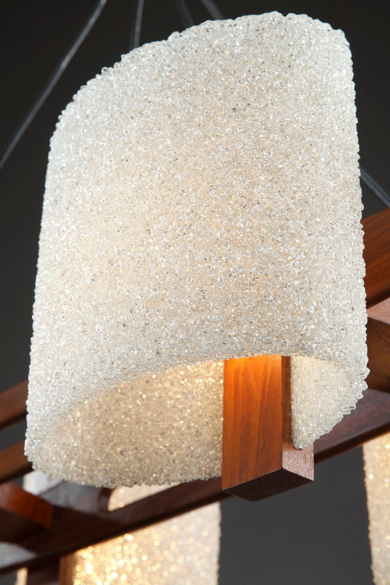 Scandinavian Hanging Lamp In Teak And Perspex Granite-photo-7