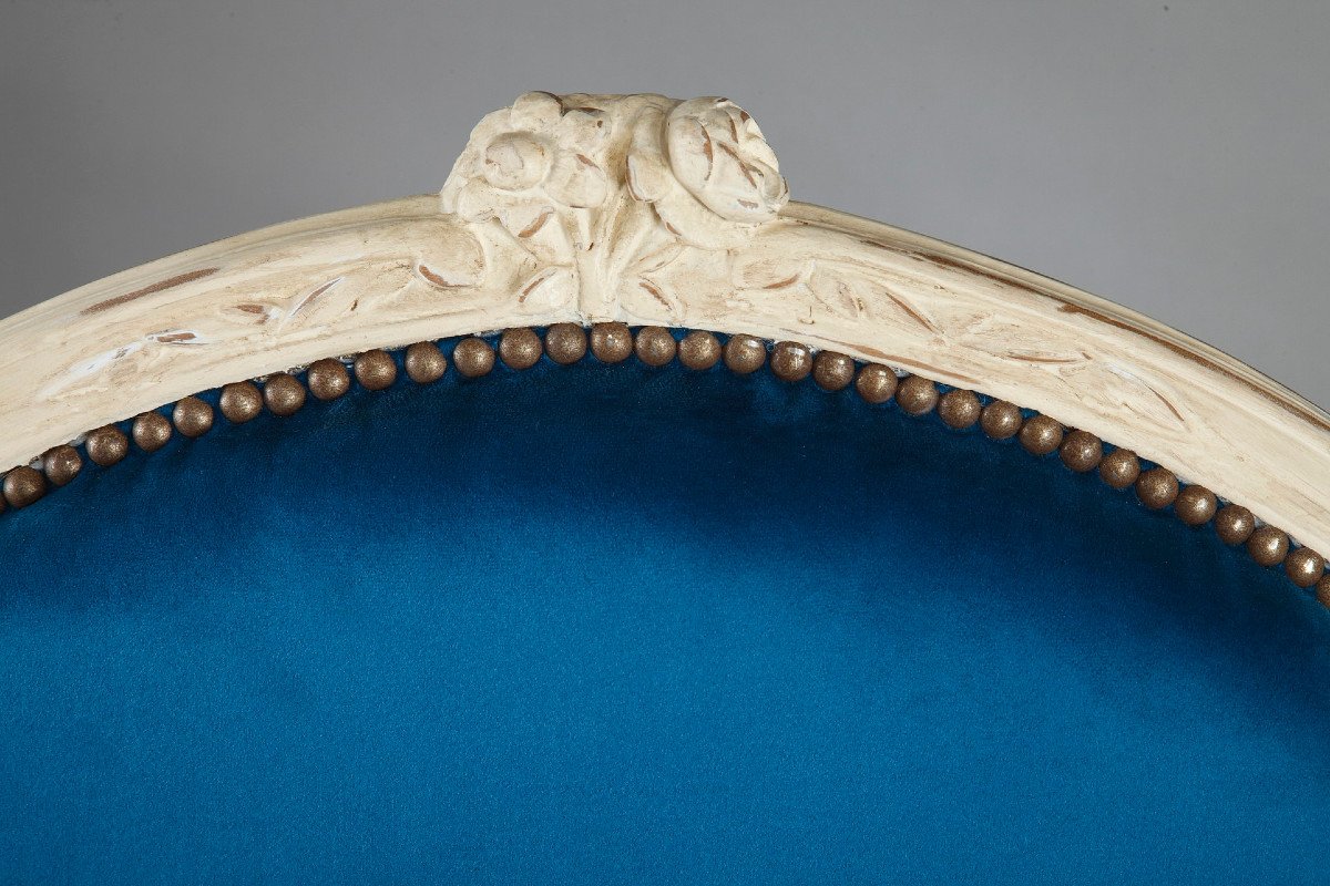 Quatre Fauteuils En Velours Bleu Canard d'époque Louis XV-photo-5