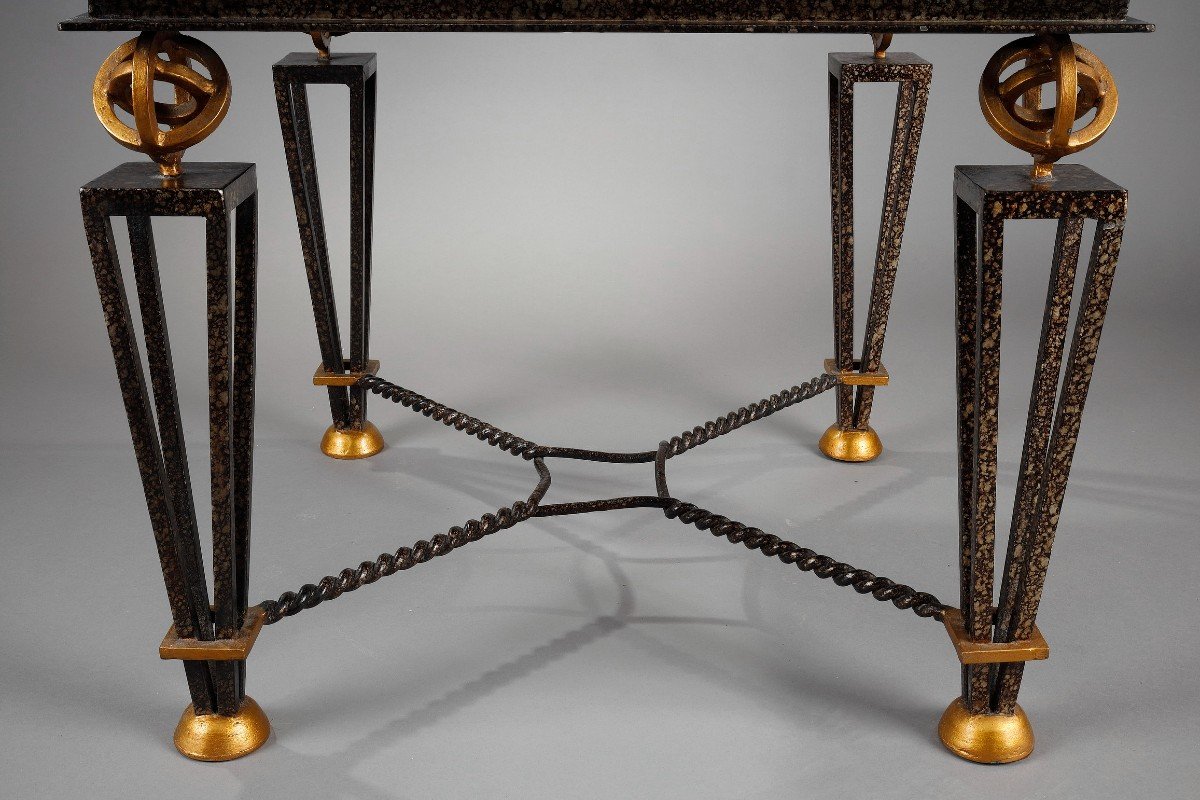 Table In Marquetry Of Stone With Metal Feet In The Taste Of Gilbert Poillerat-photo-3