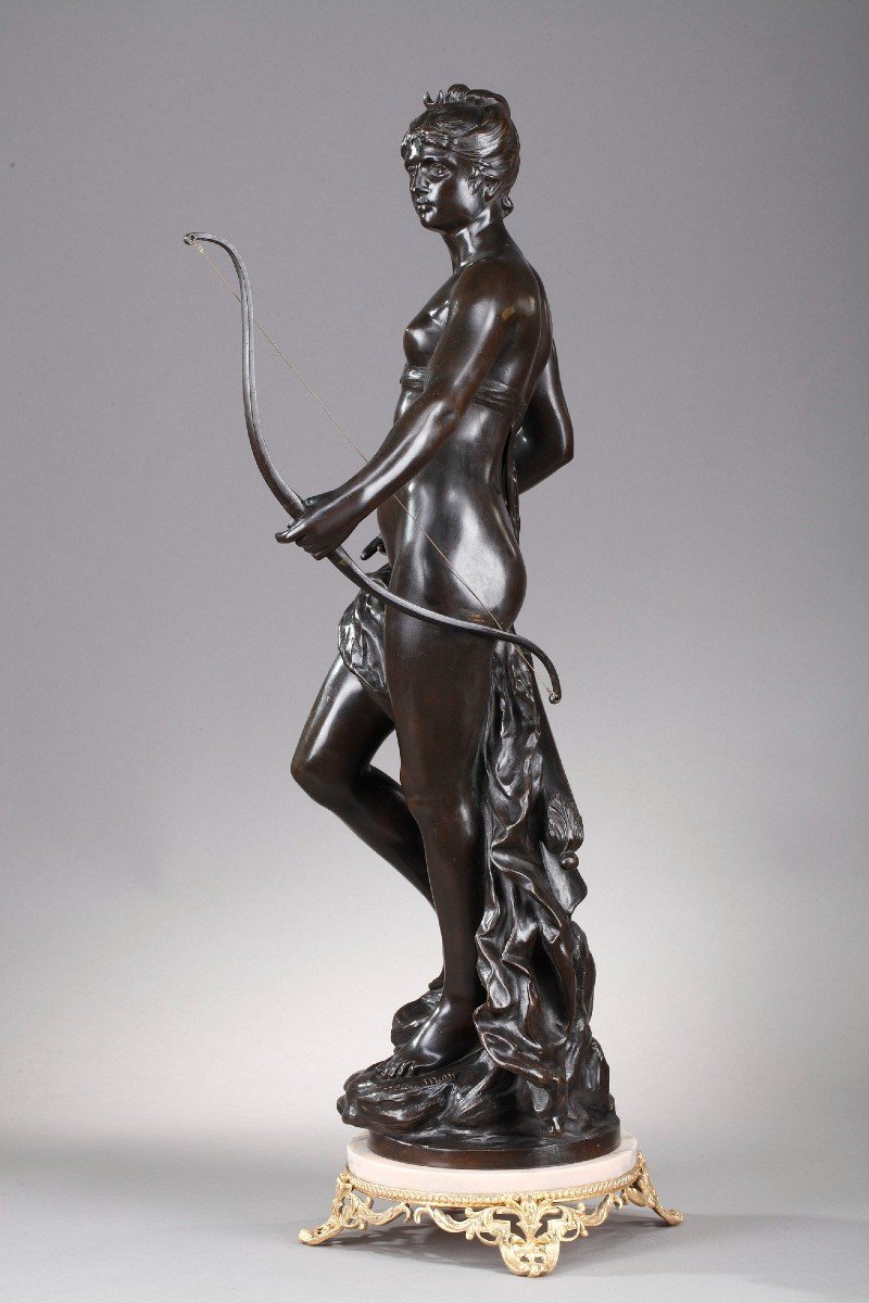 Bronze Figure Of Diana Goddess Of The Hunt, Signed By Mathurin Moreau-photo-3