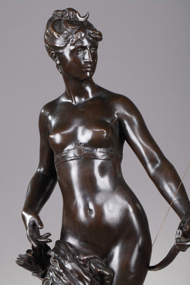 Bronze Figure Of Diana Goddess Of The Hunt, Signed By Mathurin Moreau-photo-2