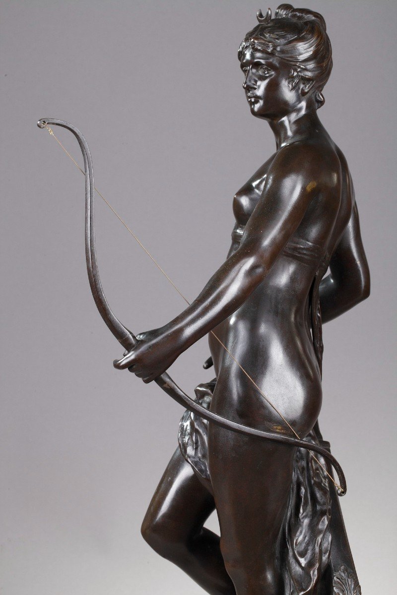 Bronze Figure Of Diana Goddess Of The Hunt, Signed By Mathurin Moreau-photo-3