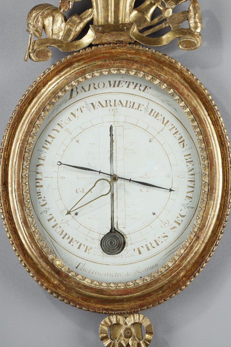 Barometer-thermometer In Gilt Wood, Louis XVI Period-photo-3