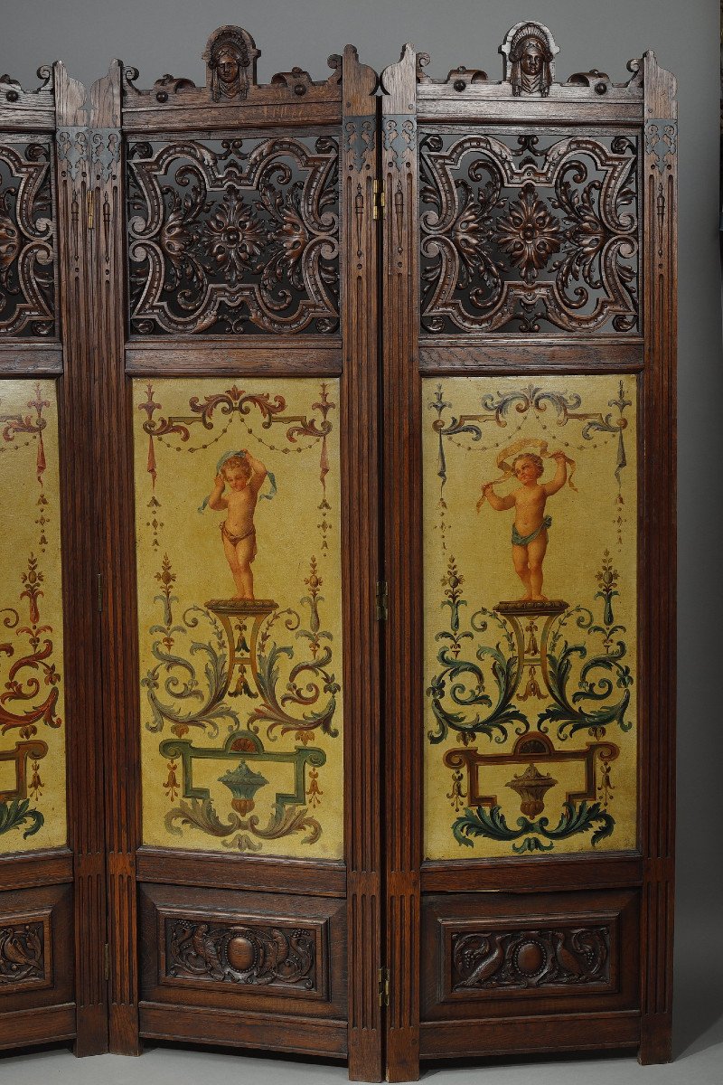 Screen A La Bérain In Carved Wood, 19th Century-photo-2