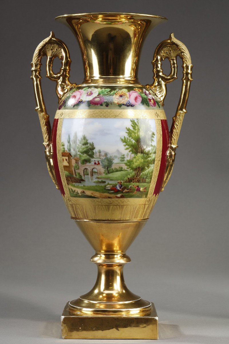 Paire De Vases d'Epoque Restauration En Porcelaine-photo-3