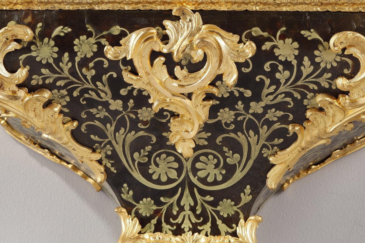 Cartel Et Sa Console En Marqueterie Boulle Et Bronze Doré, époque Louis XV-photo-4