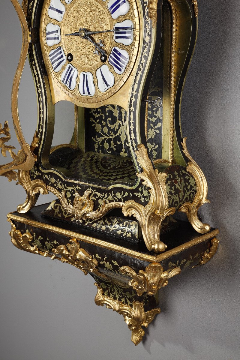 Cartel Et Sa Console En Marqueterie Boulle Et Bronze Doré, époque Louis XV-photo-8