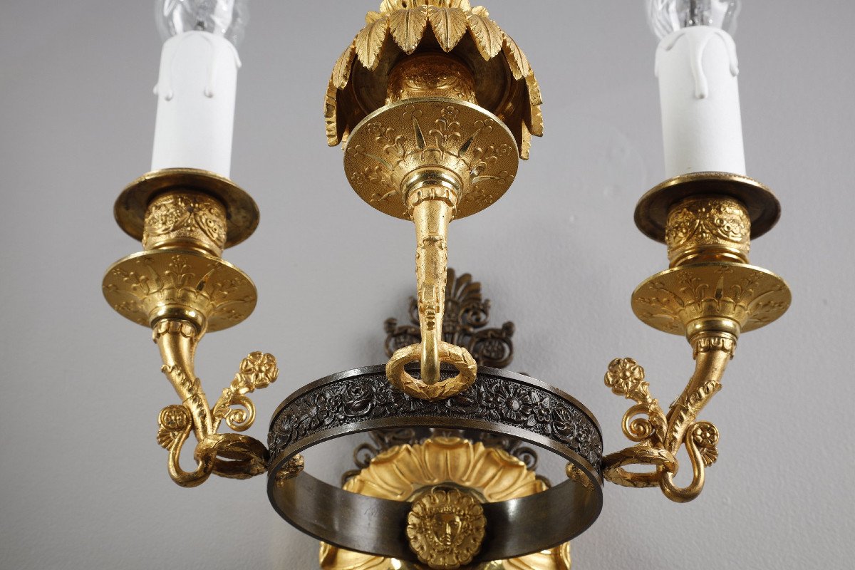 Pair Of Sconces In Chiseled And Gilt Bronze, Charles X Period-photo-4