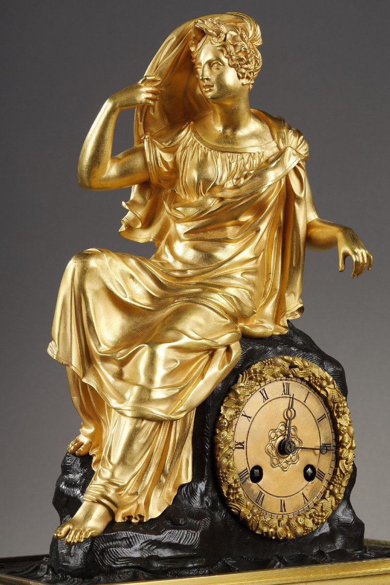 Restoration Period Clock In Gilt Bronze With A Young Woman-photo-4