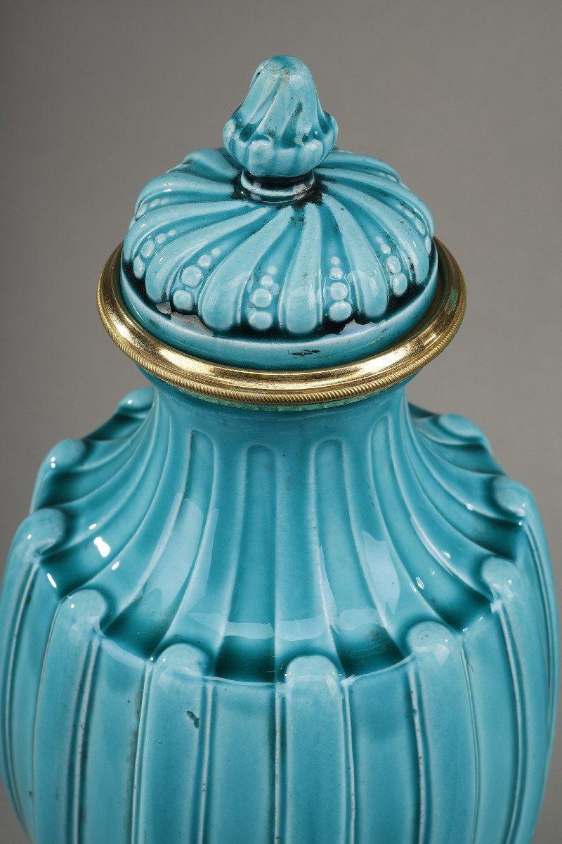 Pair Of Louis XVI Style Covered Vases In Ceramic-photo-3