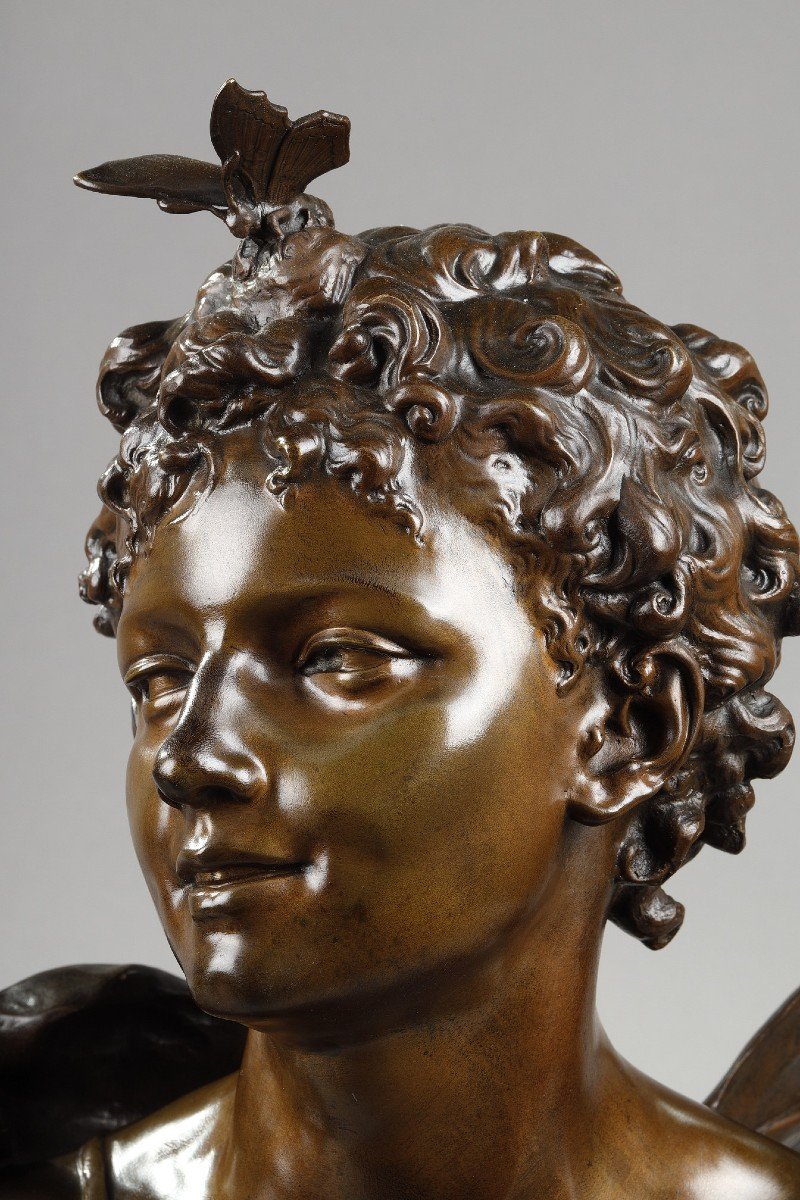 Sculpture De Zephyr En Bronze à Patine Médaille-photo-2