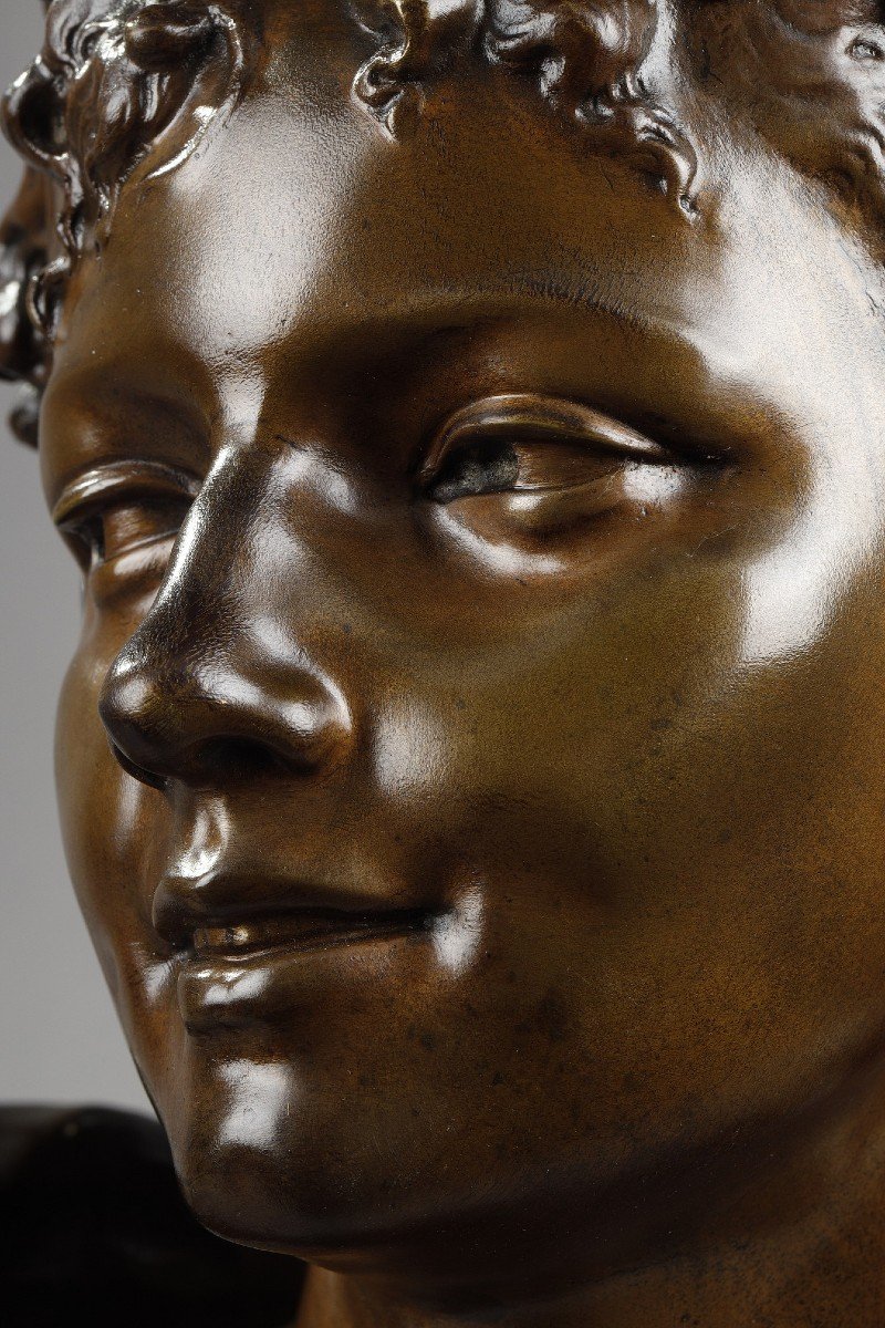Sculpture De Zephyr En Bronze à Patine Médaille-photo-3