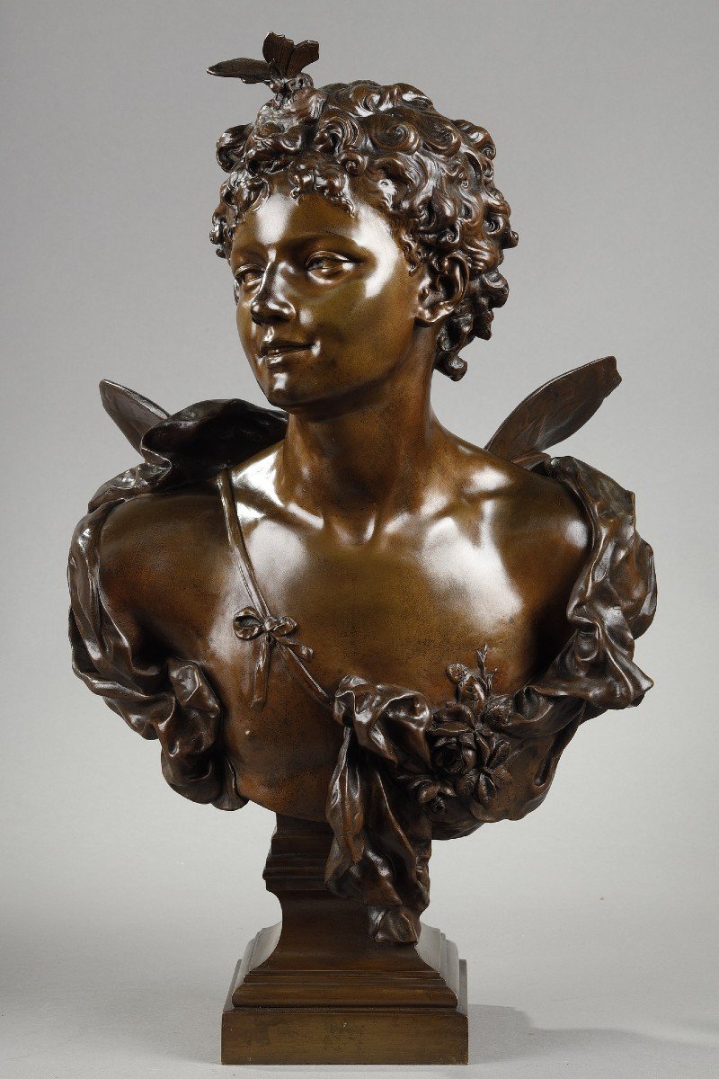 Sculpture De Zephyr En Bronze à Patine Médaille