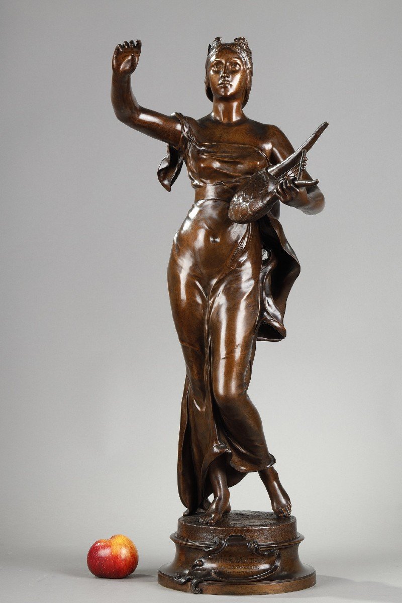 Figure In Patinated Bronze Medal, Muse Of The Woods, After Henri-louis Levasseur-photo-1