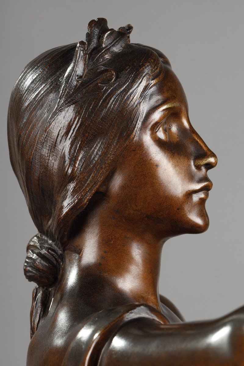 Figure In Patinated Bronze Medal, Muse Of The Woods, After Henri-louis Levasseur-photo-4