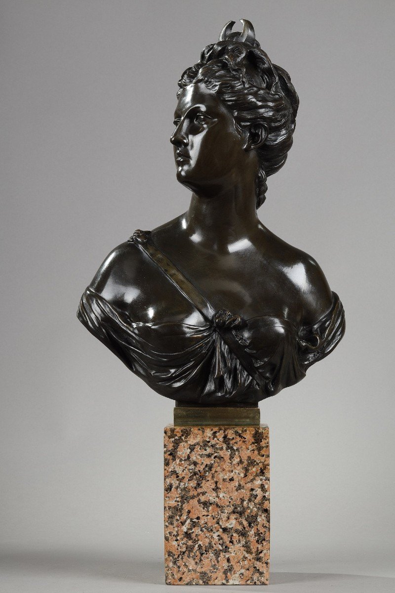 Bronze Bust Of Diana The Huntress After Houdon