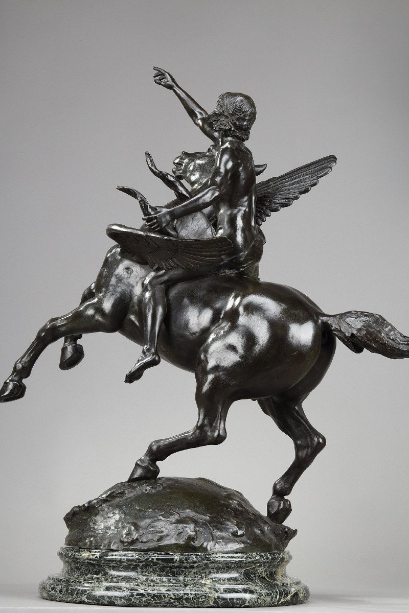 Bronze Sculpture "pegasus Carrying The Poet Towards The Regions Of The Dream" With Brown Patina-photo-2