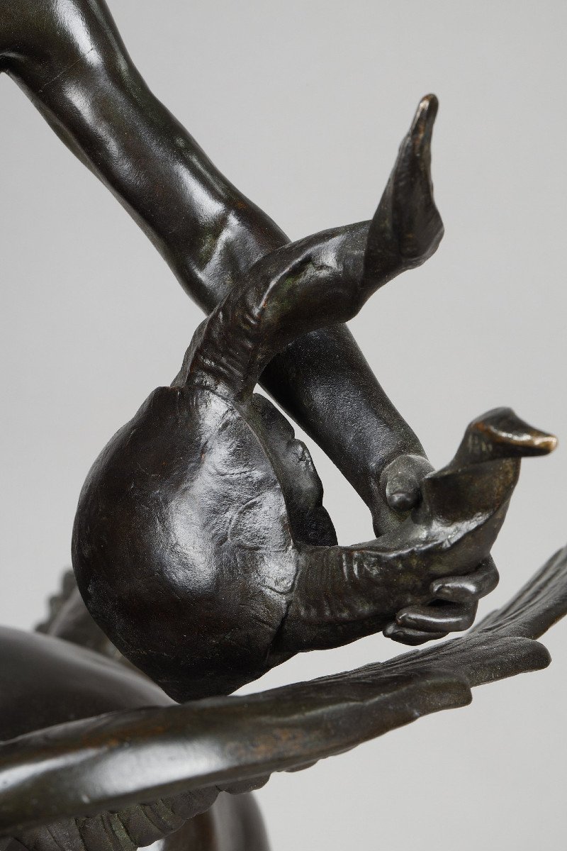 Bronze Sculpture "pegasus Carrying The Poet Towards The Regions Of The Dream" With Brown Patina-photo-6