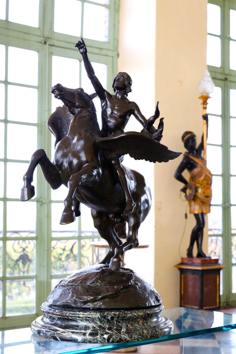 Bronze Sculpture "pegasus Carrying The Poet Towards The Regions Of The Dream" With Brown Patina-photo-6