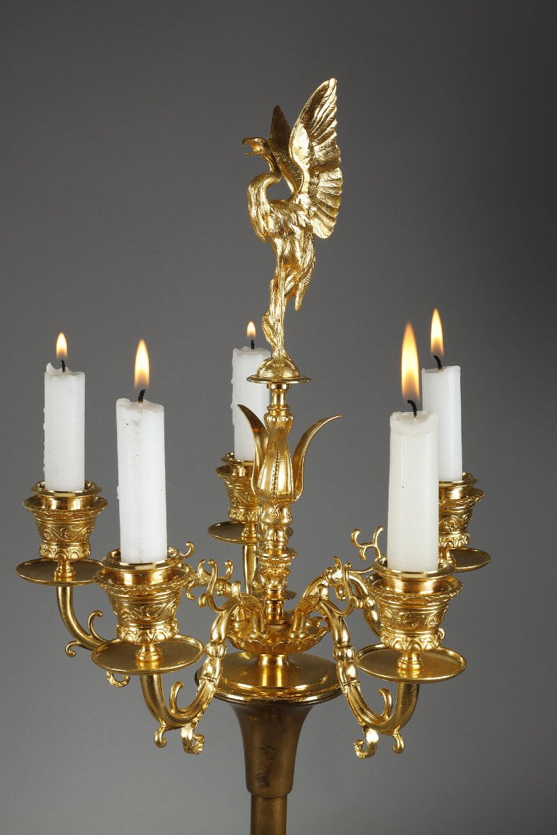 Pair Of Candelabra In Patinated Bronze And Gilt Bronze-photo-3