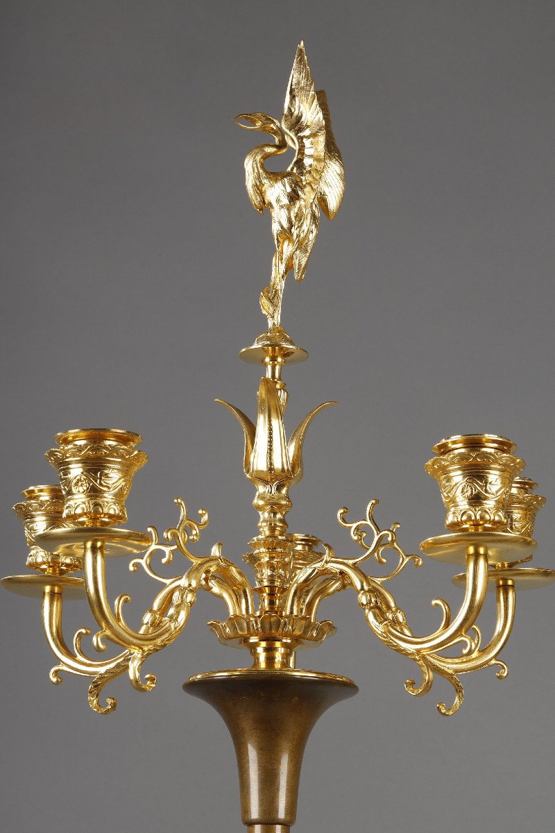 Pair Of Candelabra In Patinated Bronze And Gilt Bronze-photo-4
