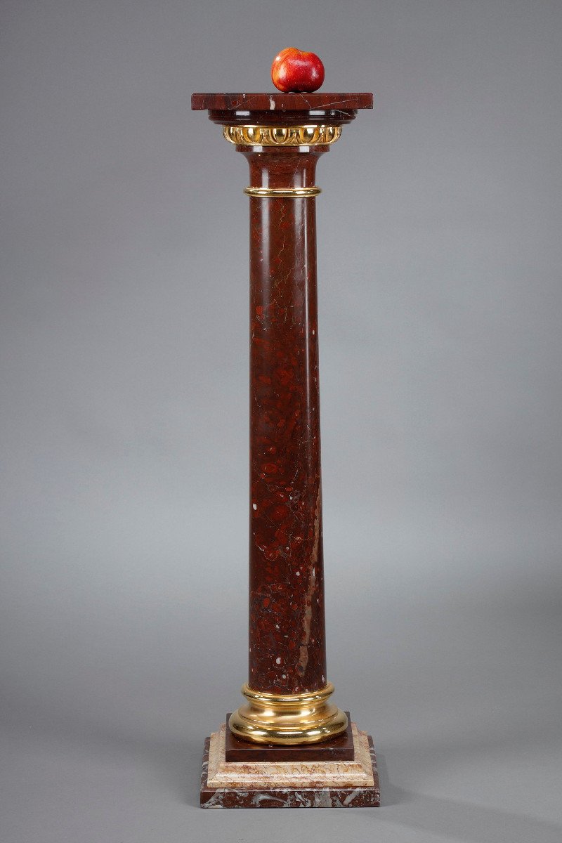 Column In Griotte Marble And Gilt Bronze-photo-2