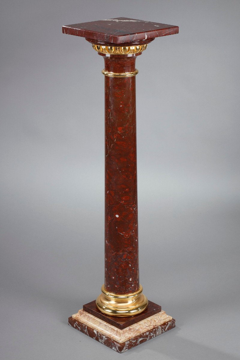 Column In Griotte Marble And Gilt Bronze-photo-3