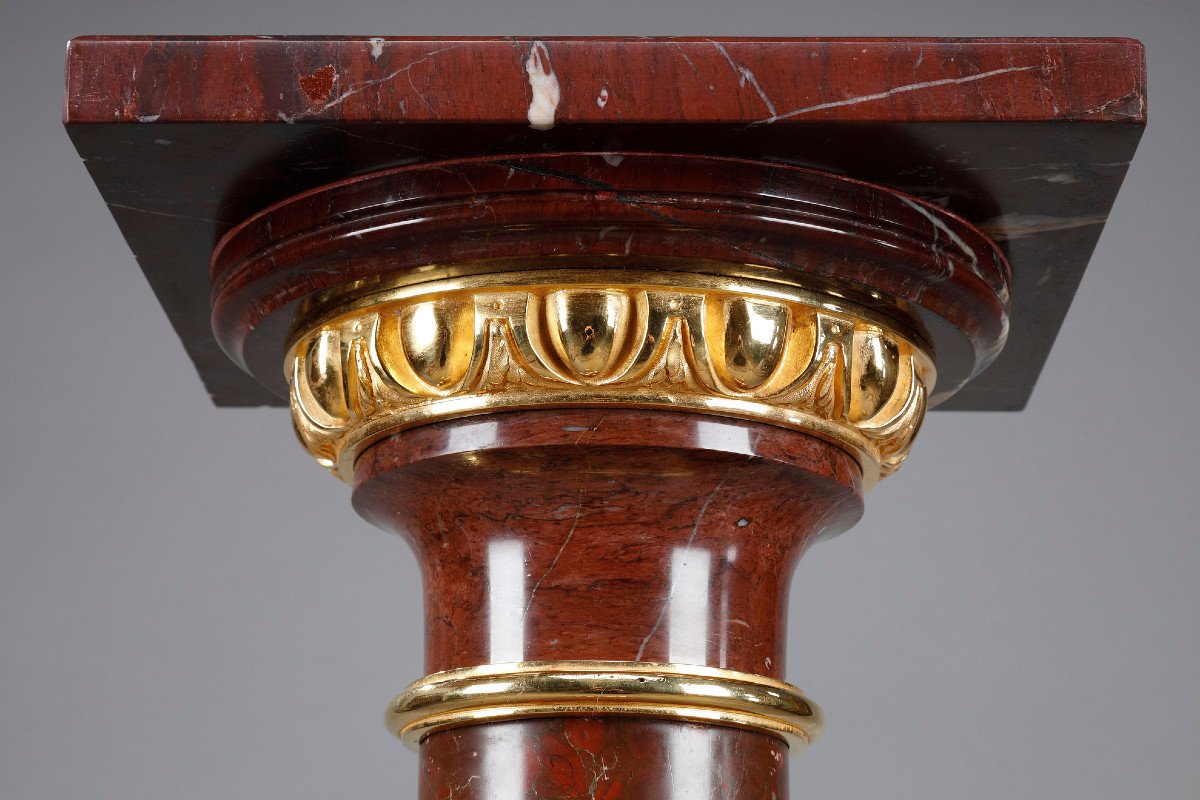 Column In Griotte Marble And Gilt Bronze-photo-1