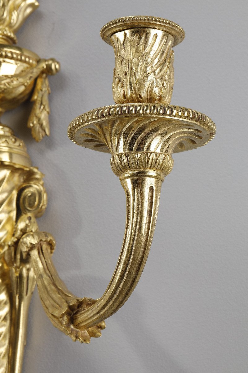 Pair Of Louis XVI Style Gilt Bronze Sconces-photo-4