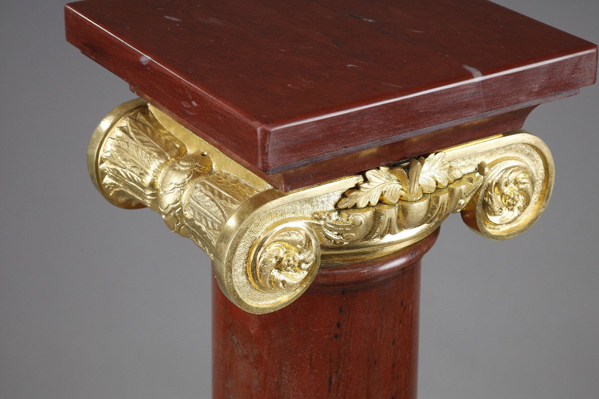 Ionic Column In Languedoc Red Marble And Gilt Bronze-photo-4