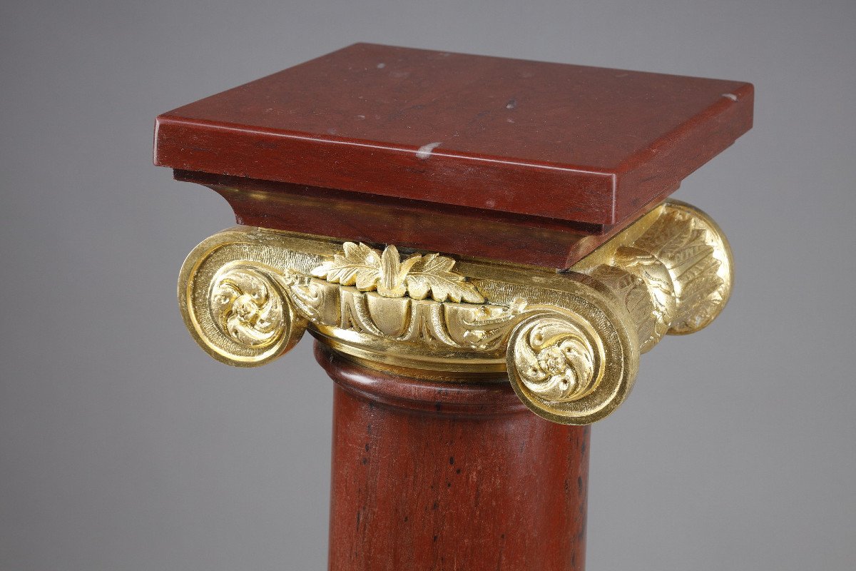 Ionic Column In Languedoc Red Marble And Gilt Bronze-photo-1