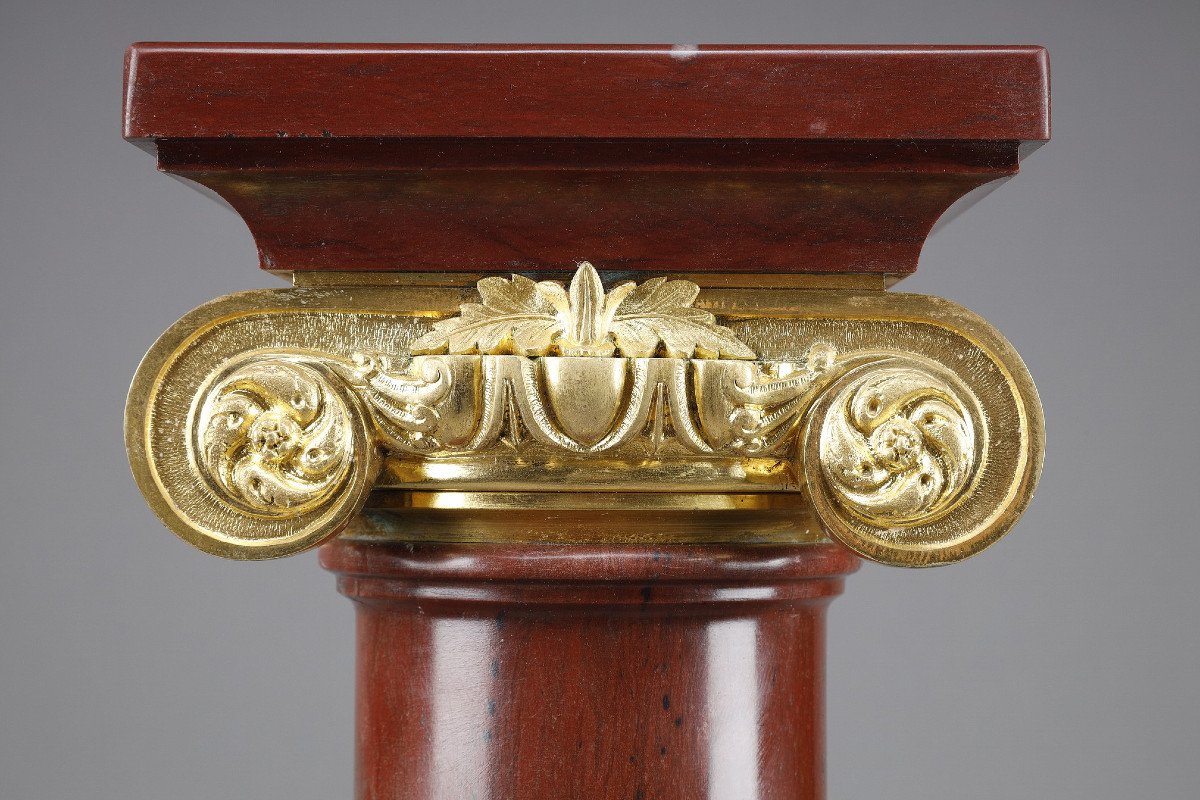 Ionic Column In Languedoc Red Marble And Gilt Bronze-photo-2
