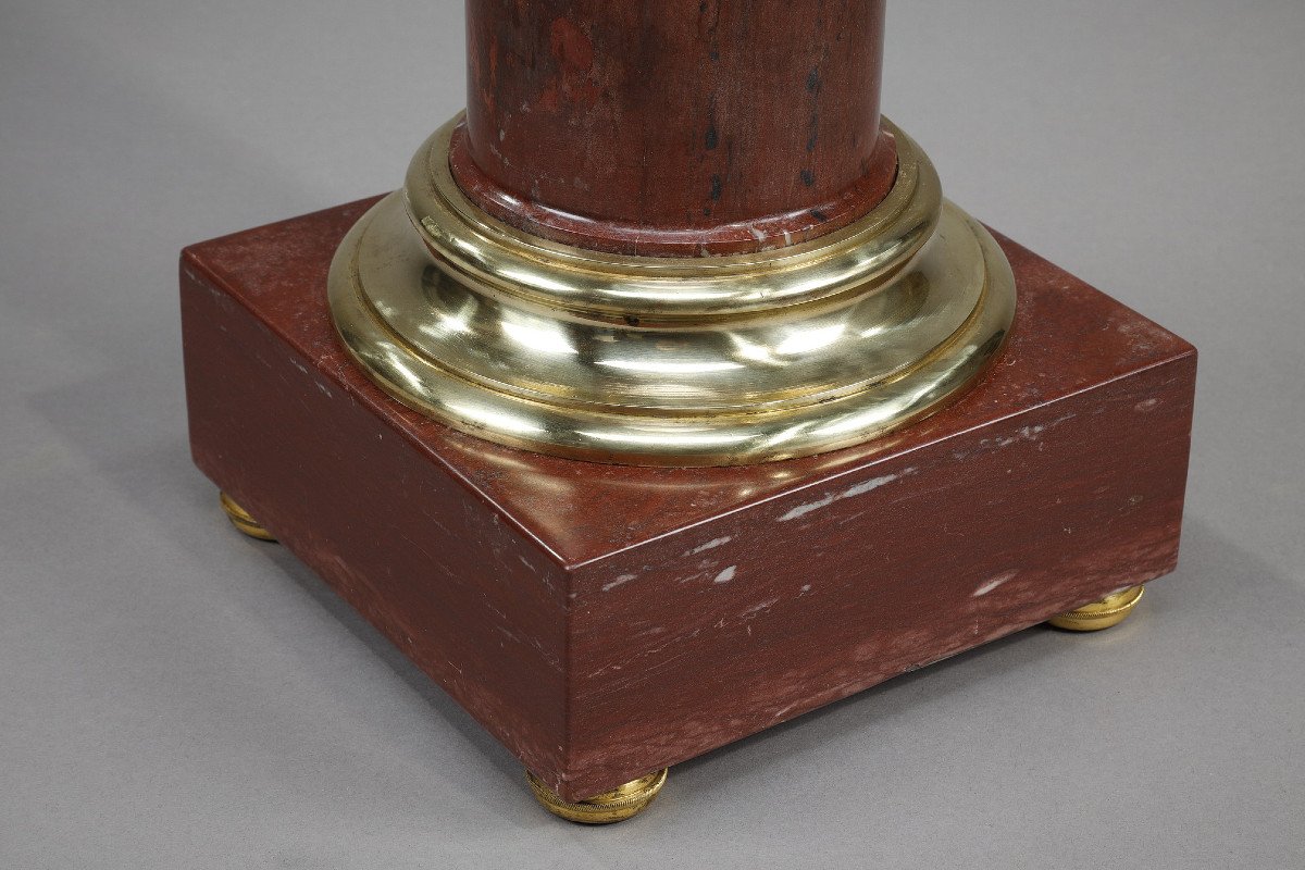Ionic Column In Languedoc Red Marble And Gilt Bronze-photo-3