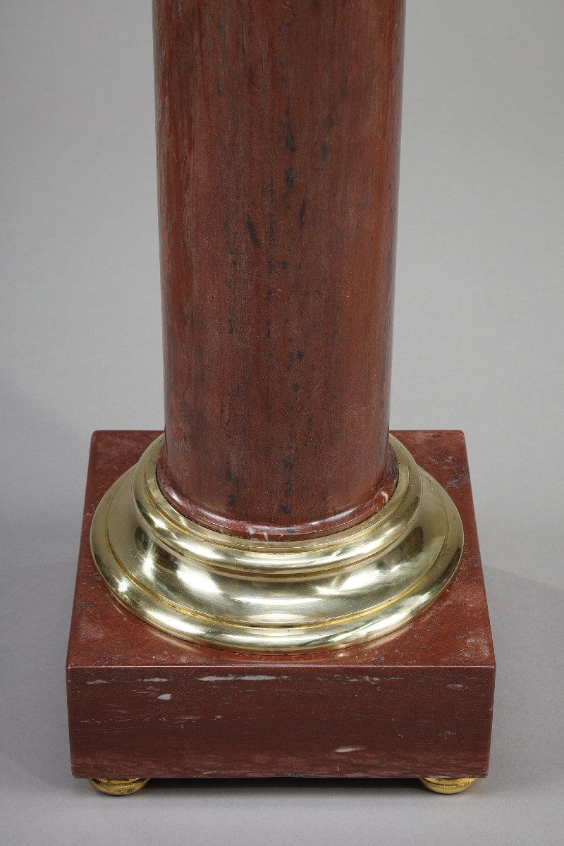 Ionic Column In Languedoc Red Marble And Gilt Bronze-photo-4