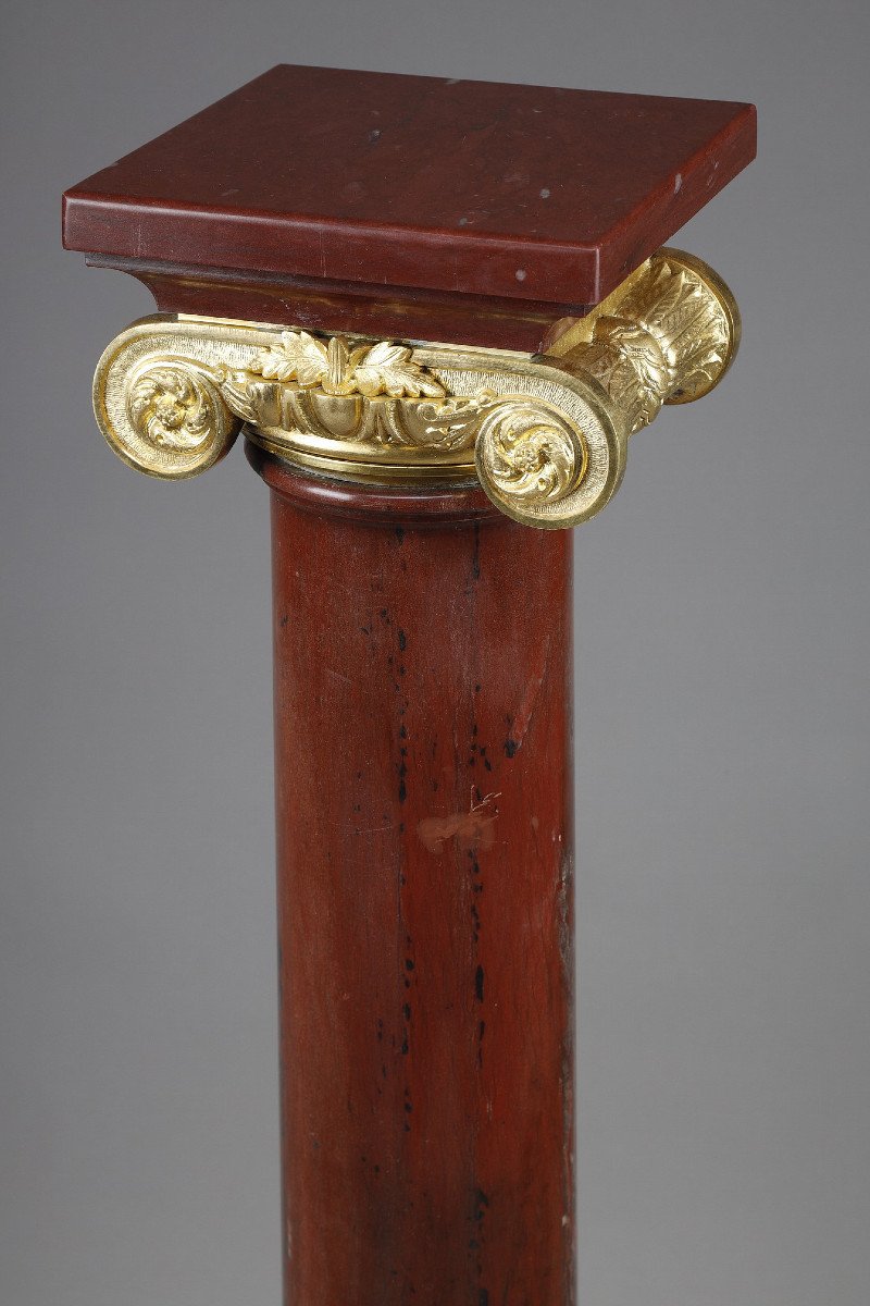 Ionic Column In Languedoc Red Marble And Gilt Bronze-photo-6