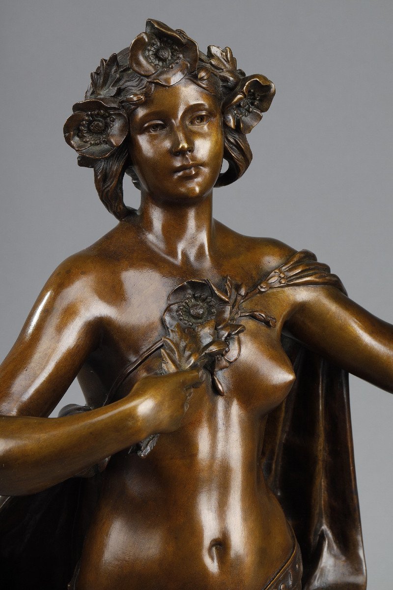 Epreuve en bronze "Nymphe aux pavots" signée Gustave obiols-photo-3