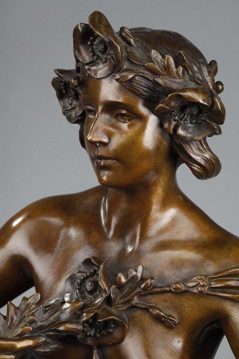 Epreuve en bronze "Nymphe aux pavots" signée Gustave obiols-photo-2