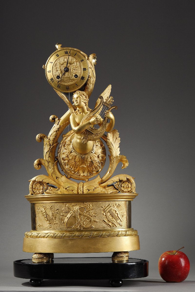 Winged Genius Clock In Gilt Bronze, Charles X Period-photo-2
