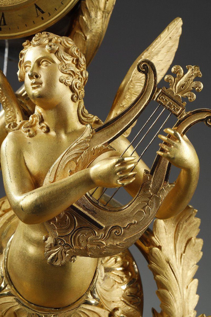 Winged Genius Clock In Gilt Bronze, Charles X Period-photo-4