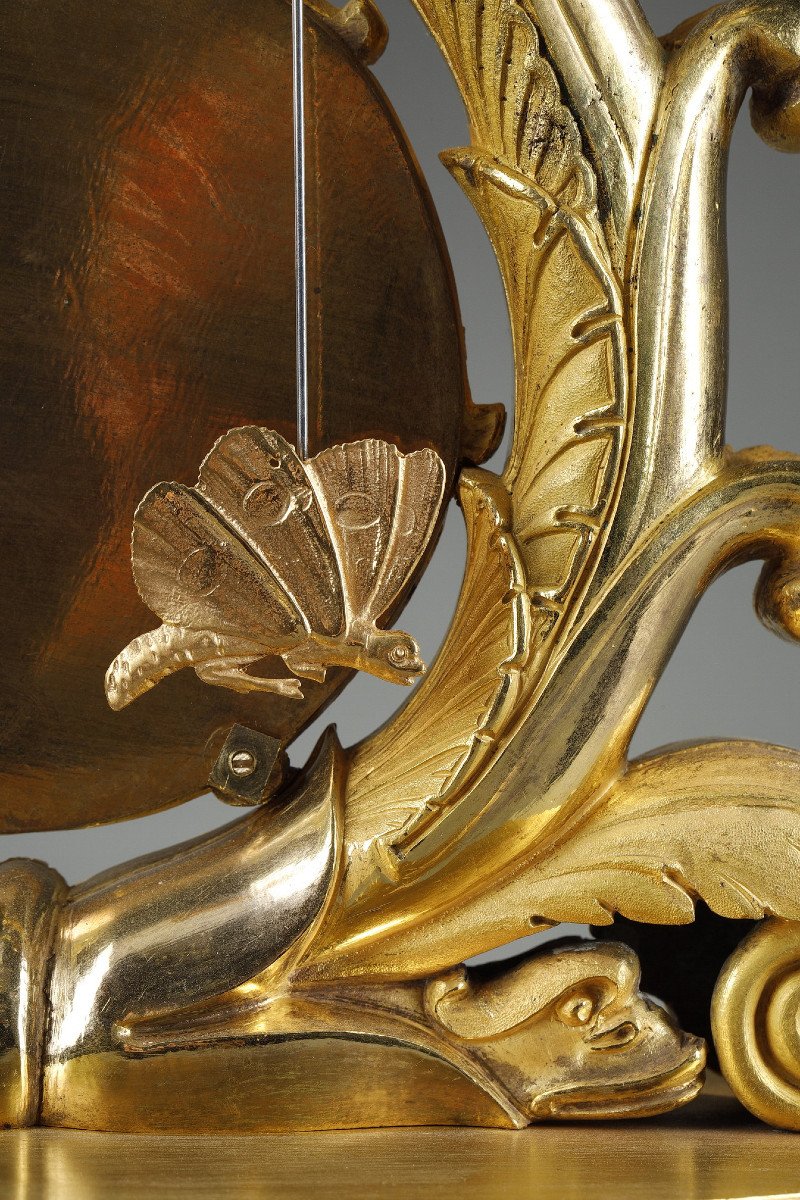 Winged Genius Clock In Gilt Bronze, Charles X Period-photo-7
