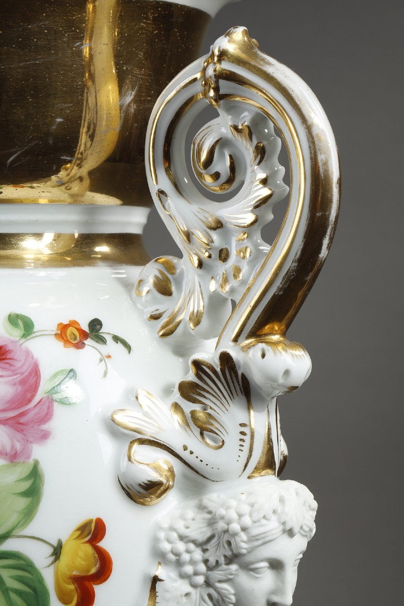 Paire De Vase En Porcelaine De Paris à Décor Floral-photo-6