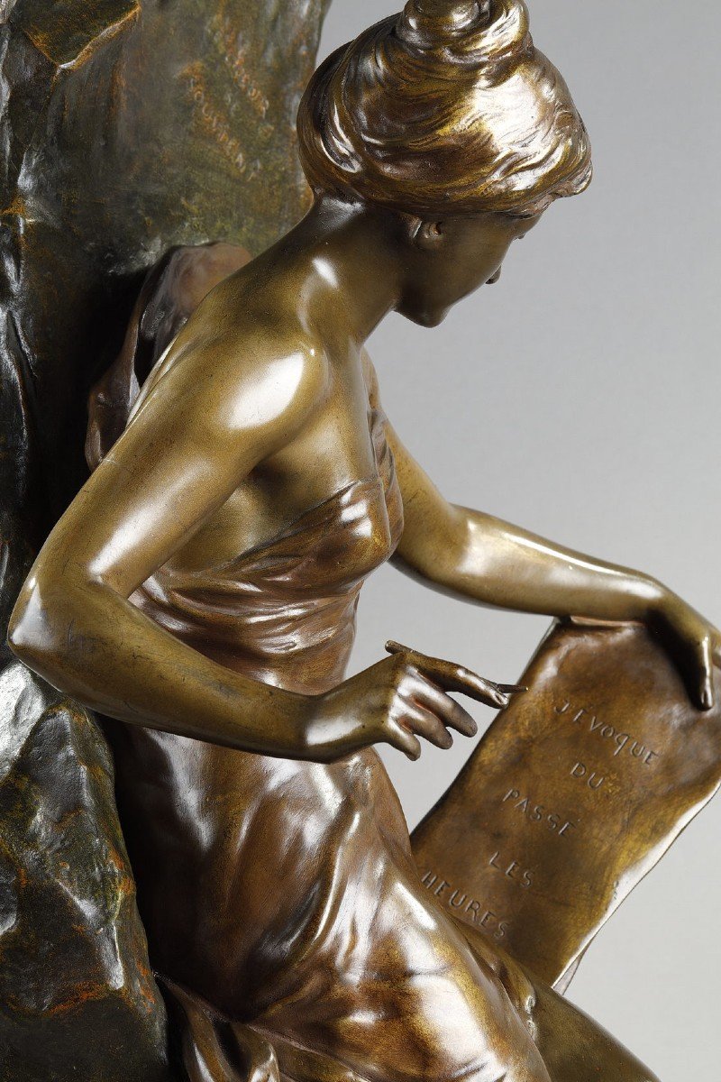 Sculpture Memoria En Bronze Patiné Signée Emile Louis Picault, Fin XIXème -photo-3