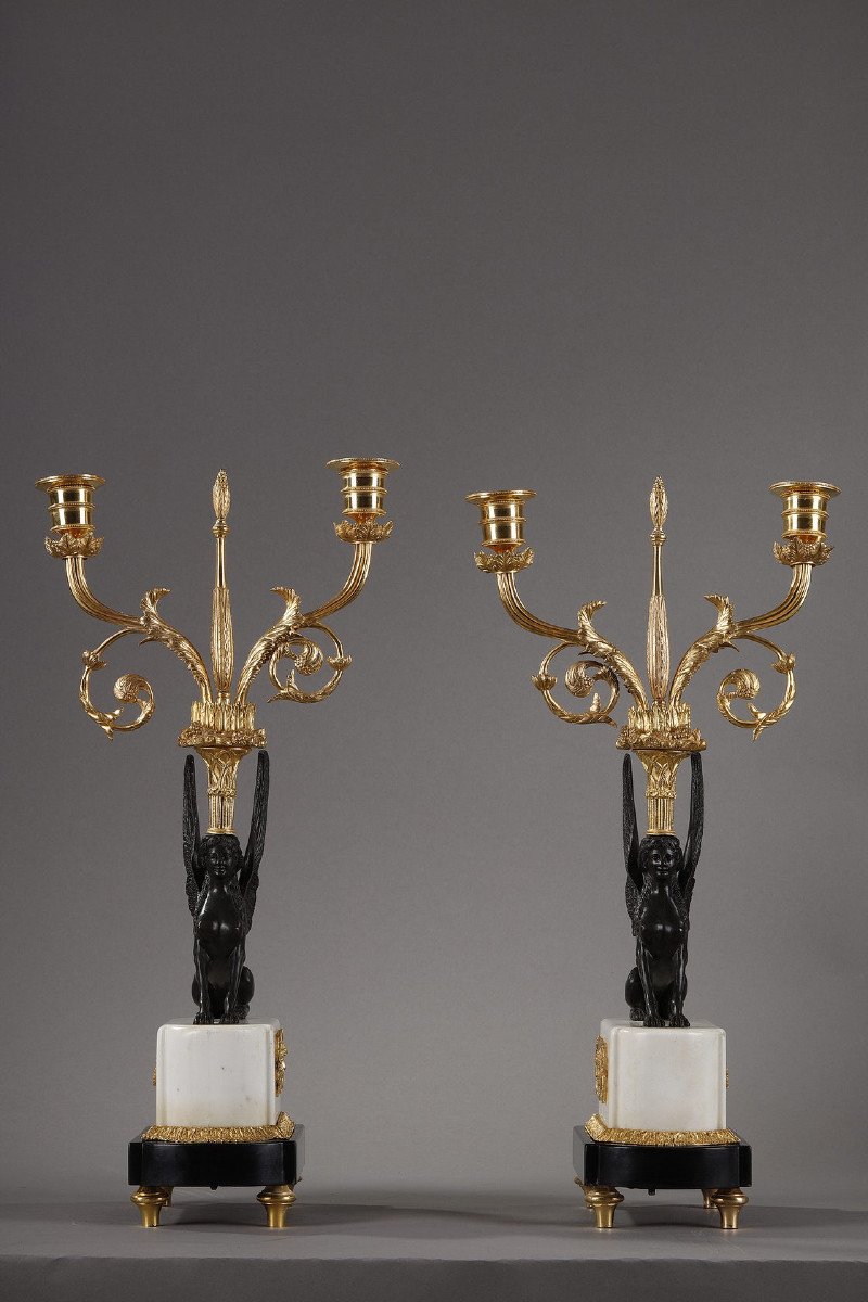 Pair Of Candelabras "aux Sphinges", Directoire Period-photo-2