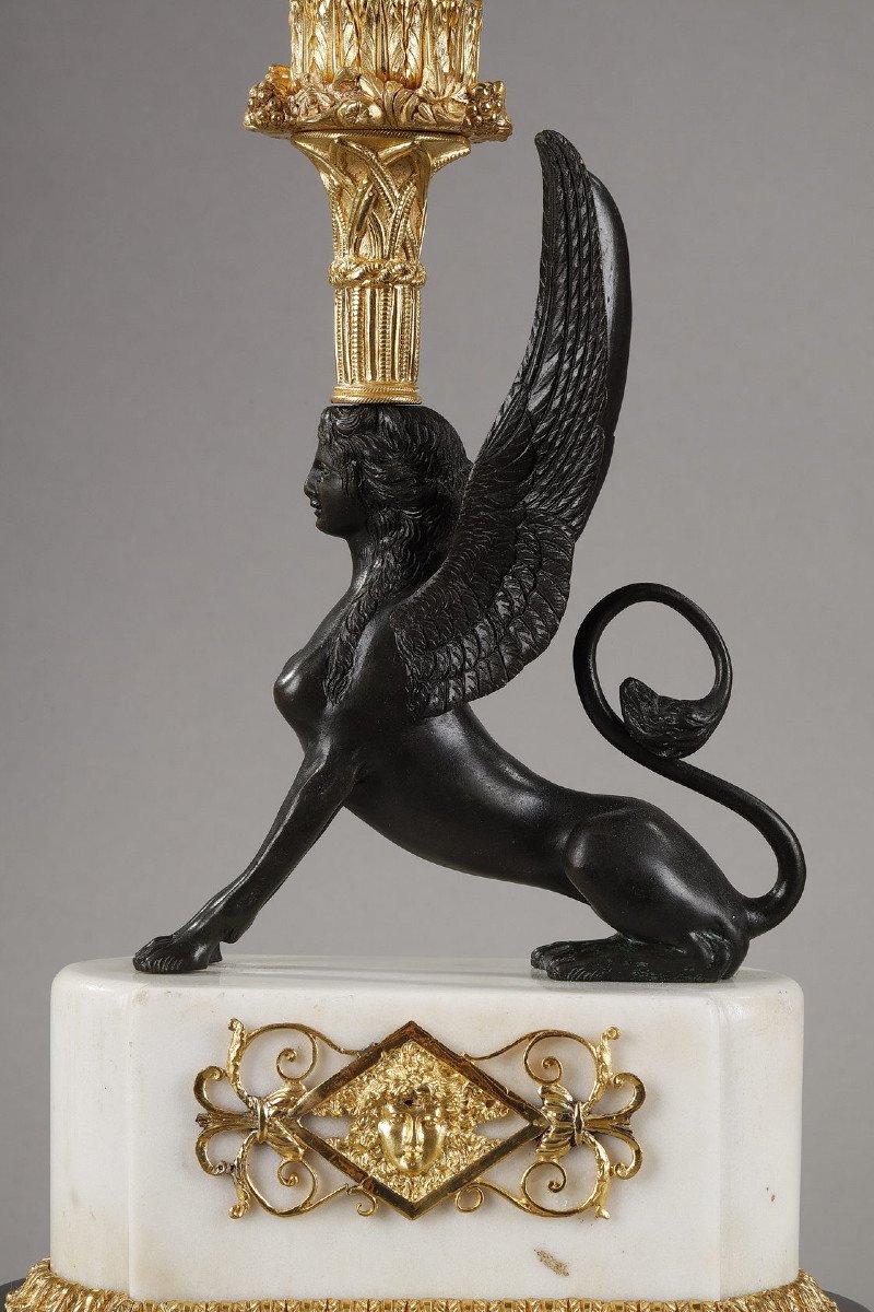 Pair Of Candelabras "aux Sphinges", Directoire Period-photo-1