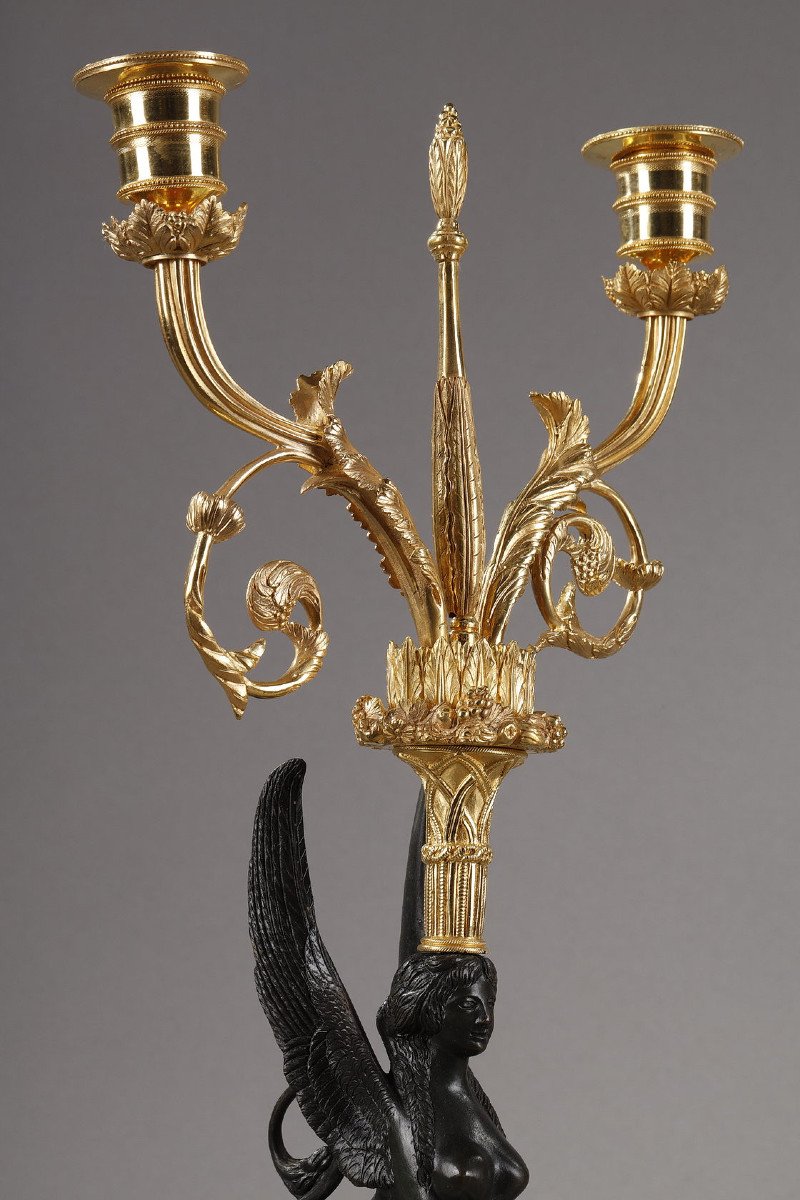 Pair Of Candelabras "aux Sphinges", Directoire Period-photo-3