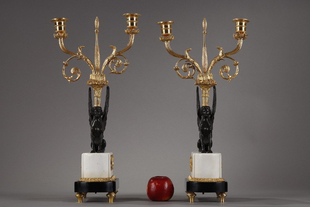 Pair Of Candelabras "aux Sphinges", Directoire Period-photo-8